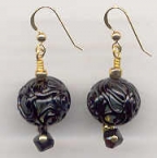 Black and Gray, 14mm Round Lace Bead Earrings